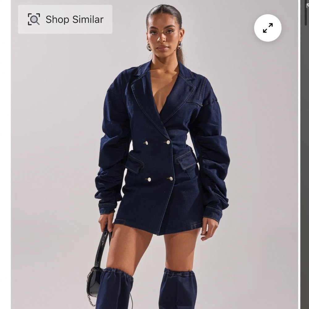 AKIRA BUSINESS MEETING CHIC BLAZER DRESS AND LEG WARMER SET IN DENIM Size 2X2X